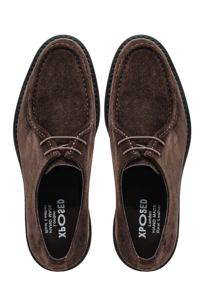 Brown Suede Derby Shoes Moc Toe Chunky Sole