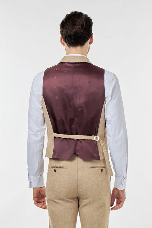 BRUCE – TAILORED 3 PIECE SUIT IN WOOL RICH STONE HERRINGBONE