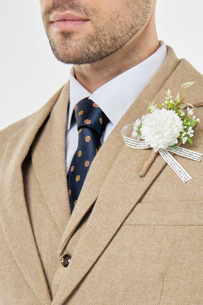 BRUCE – TAILORED 3 PIECE SUIT IN WOOL RICH STONE HERRINGBONE