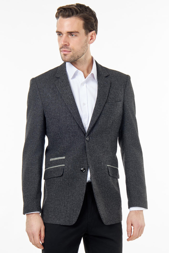 BRUCE – TAILORED WOOL RICH GREY HERRINGBONE SUIT -2 PIECE