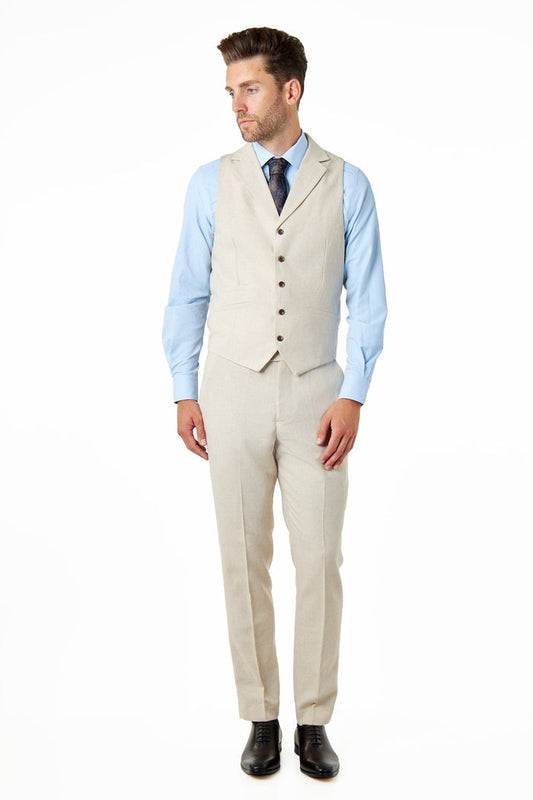 CALIX – Cream Wool Mix Herringbone Collared Waistcoat