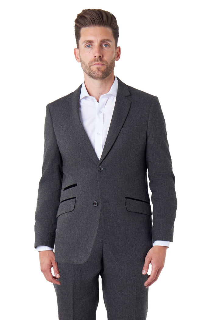 CALIX – Dark Grey Herringbone Tailored 2 Piece Suit