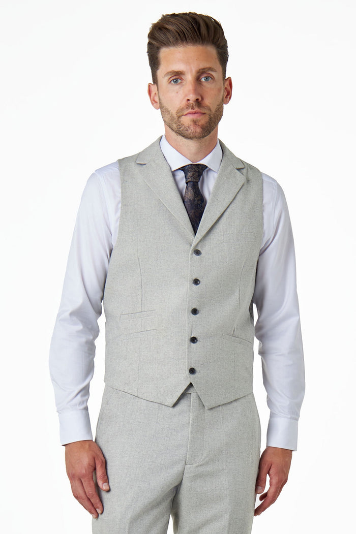CALIX – Grey Wool Mix Herringbone Collared Waistcoat