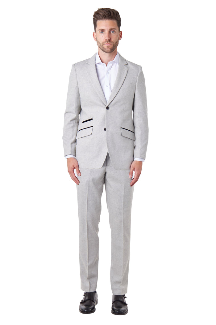 CALIX – Grey Wool Mix Herringbone Tailored 2 Piece Suit