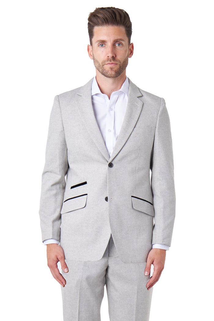 CALIX – Grey Wool Mix Herringbone Tailored 2 Piece Suit