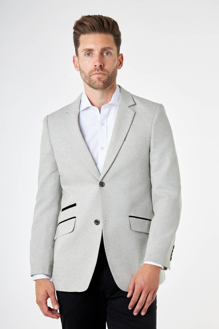 CALIX – Grey Wool Mix Herringbone Tailored Blazer