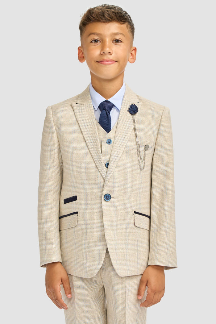 CARIDI BEIGE THREE PIECE BOYS SUIT