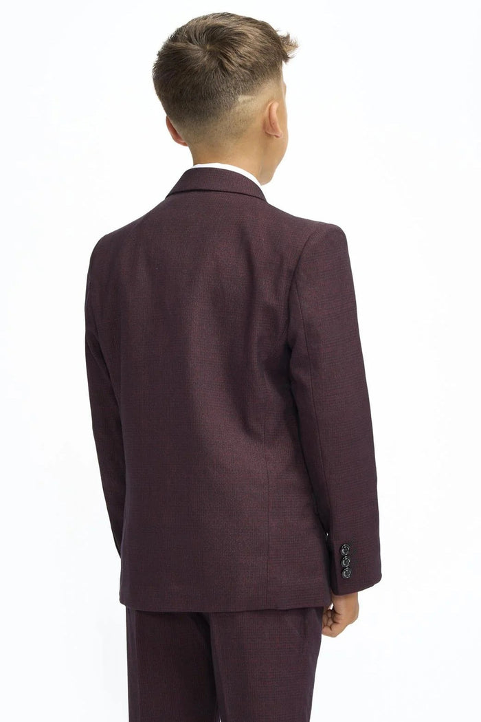 CARIDI – BOYS 3 PIECE SUIT IN MAROON CHECK