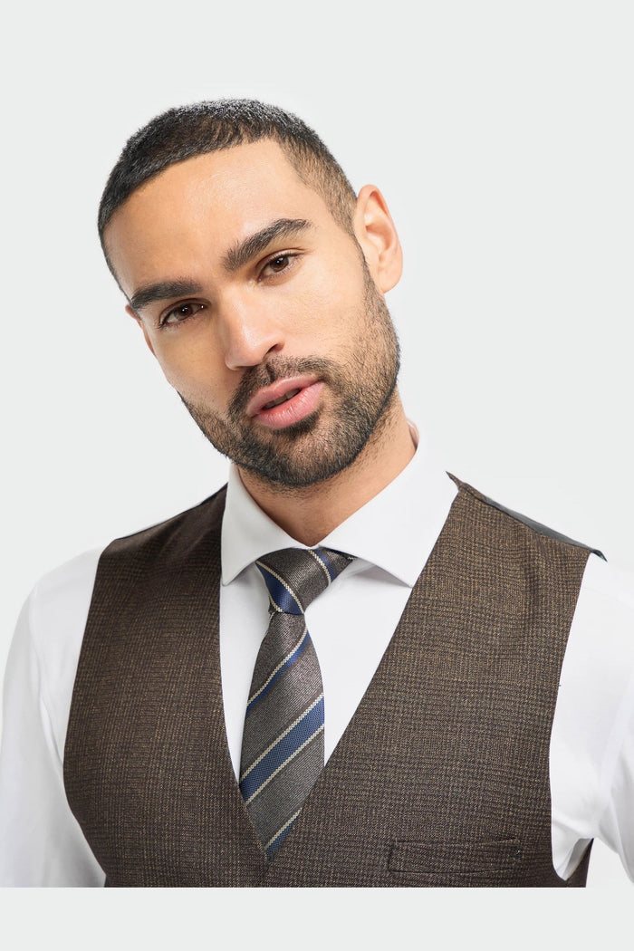 CARIDI – BROWN CHECK TAILORED FIT WAISTCOAT