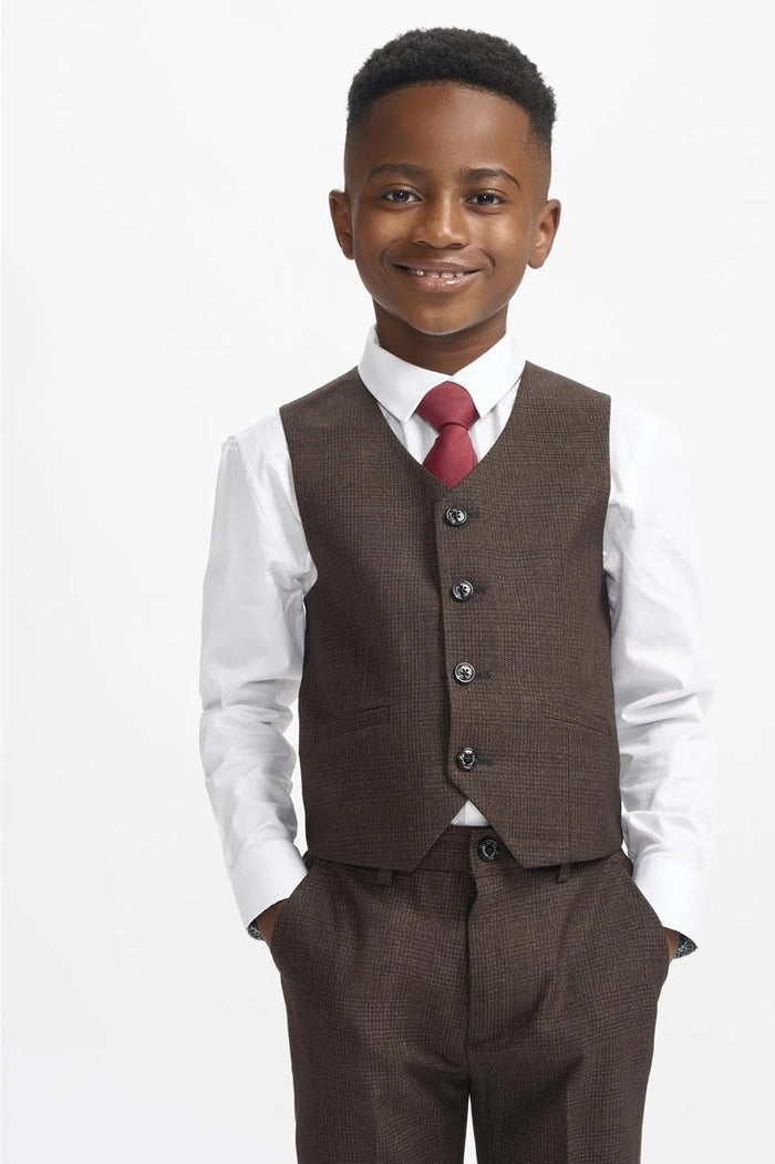 CARIDI – BROWN TWEED CHECK BOYS 3 PIECE SUIT