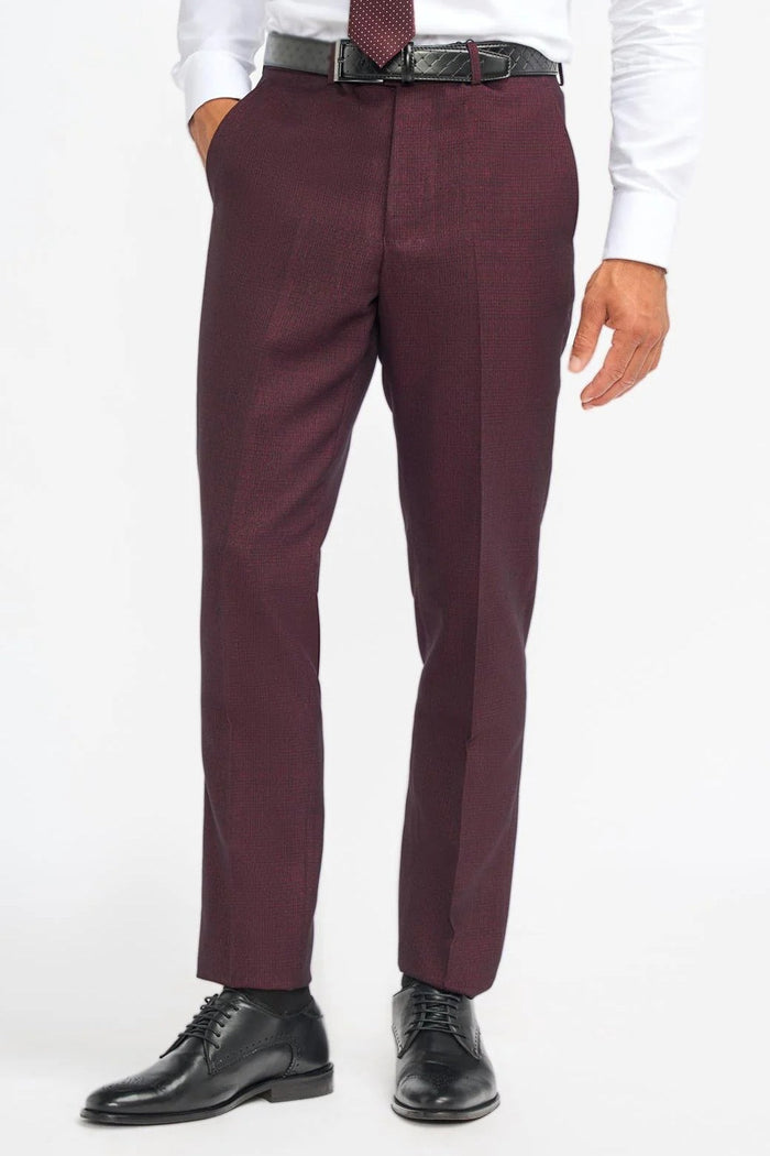CARIDI – MEN’S WINE CHECK SUIT TROUSERS