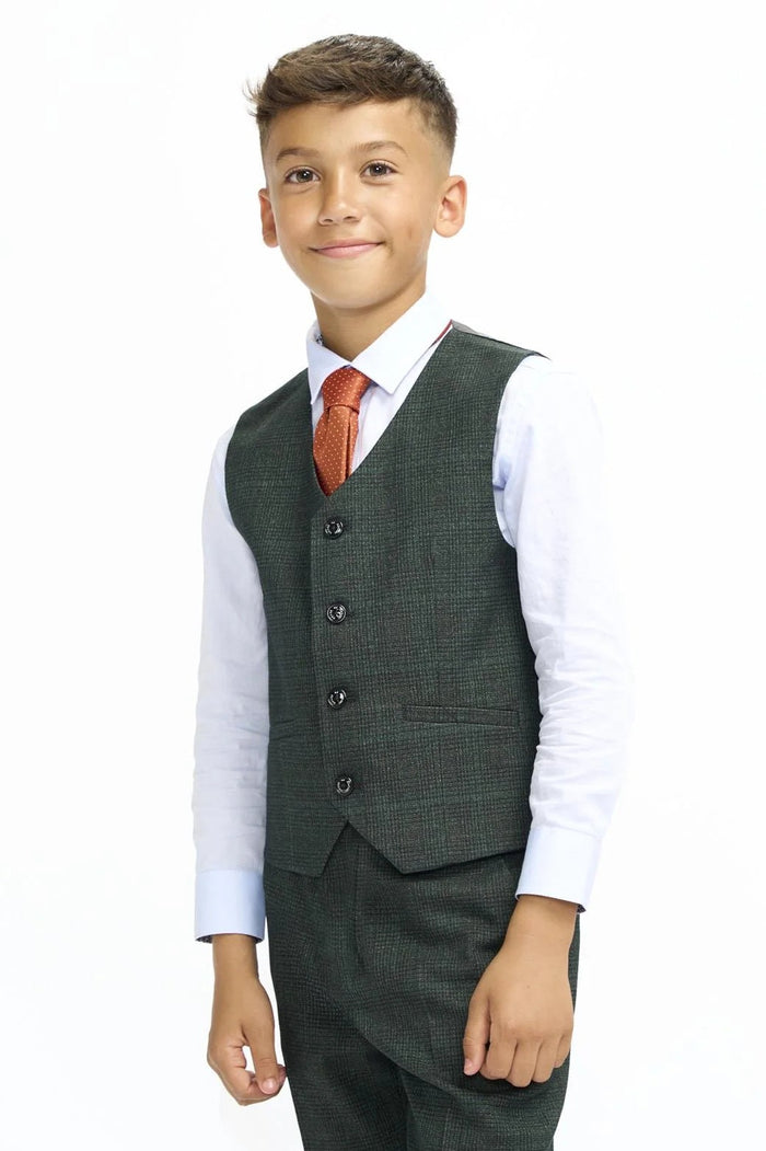 CARIDI OLIVE THREE PIECE BOYS SUIT