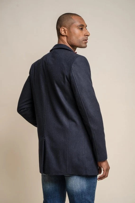 Cavani - Nelson Mid Wool Overcoat in Navy