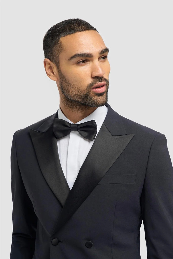 Aspen Men’s Navy Double Breasted Tuxedo Suit – Peak Lapel 2 Piece