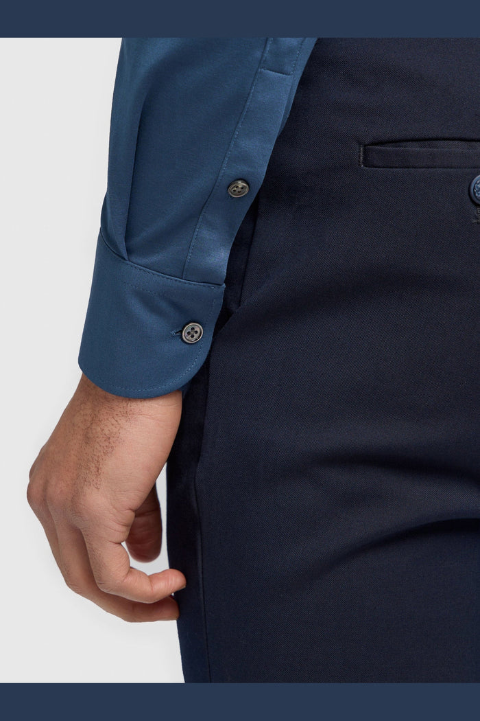 Cavani – Blue Cotton Blend Stretch Slim Fit Shirt