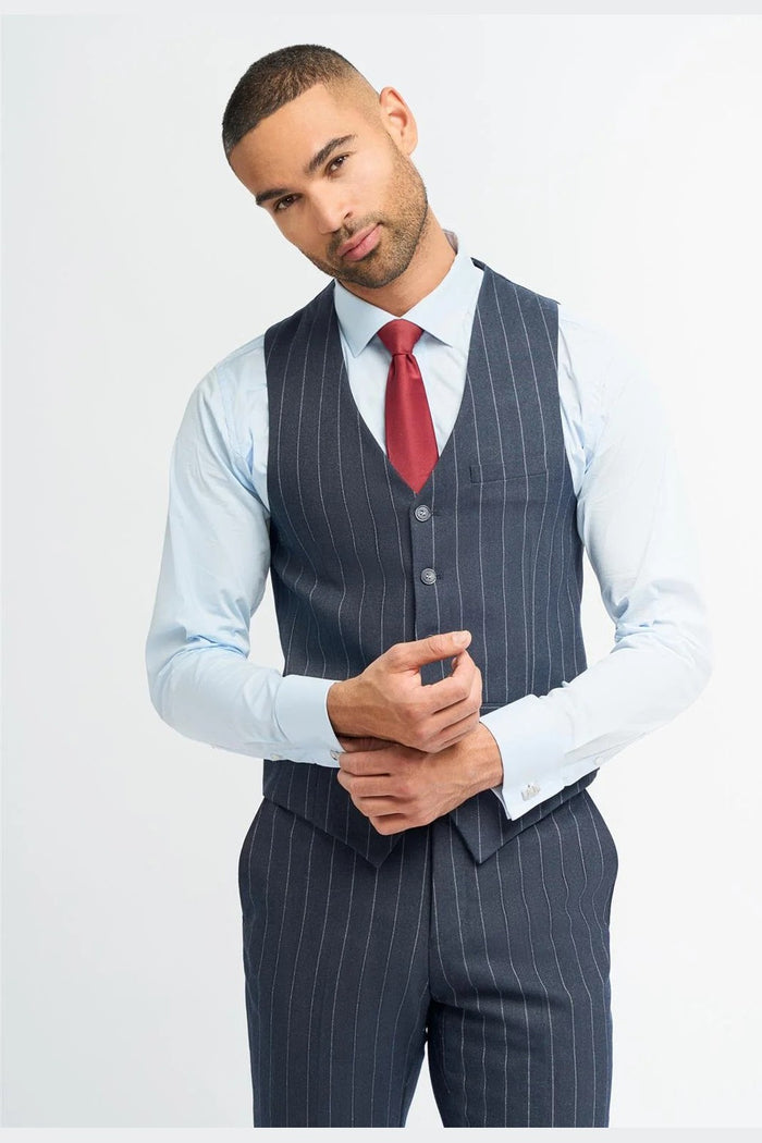 CAVANI INVINCIBLE – NAVY PINSTRIPE SUIT WAISTCOAT