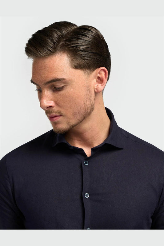 Cavani – Matera Navy Linen Blend Shirt – Tailored Fit