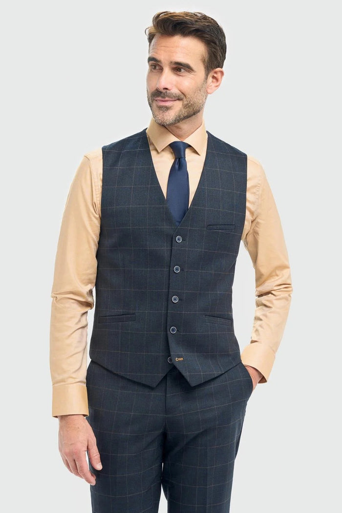 Cavani – Torino Grid Check Navy 3 Piece Suit