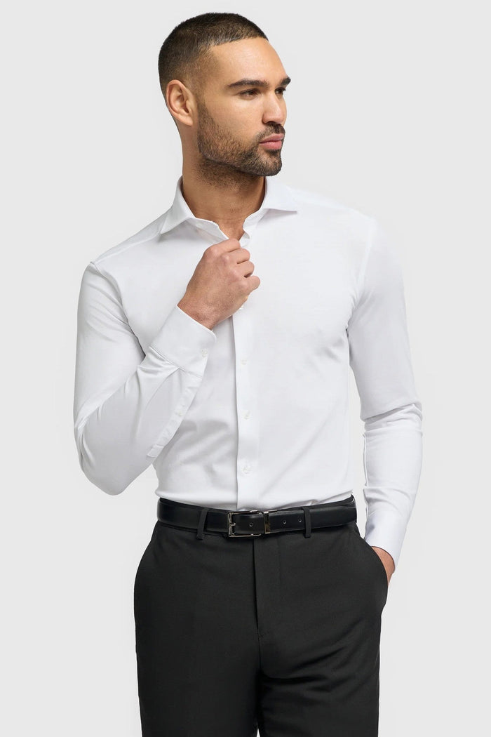 Cavani – White Cotton Blend Stretch Slim Fit Shirt