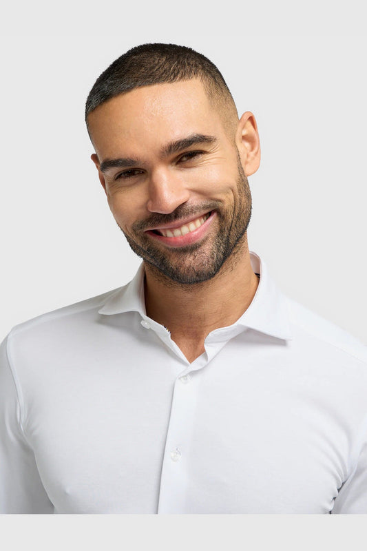 Cavani – White Cotton Blend Stretch Slim Fit Shirt