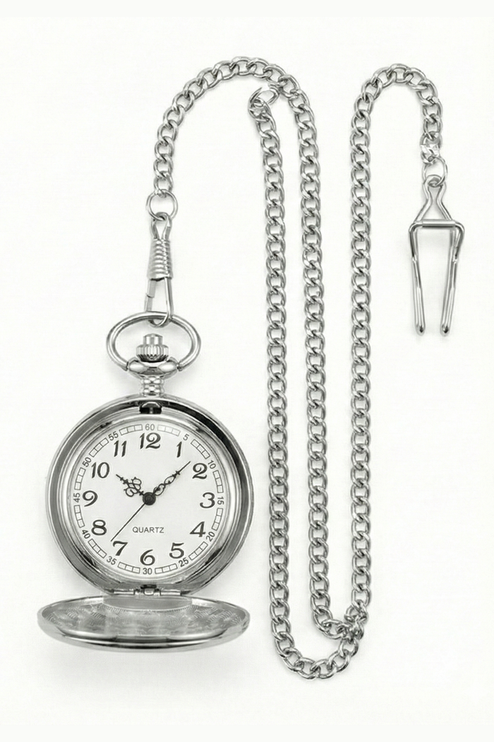 Classic 1920s Retro Pocket Watch & Chain – Silver Chrome