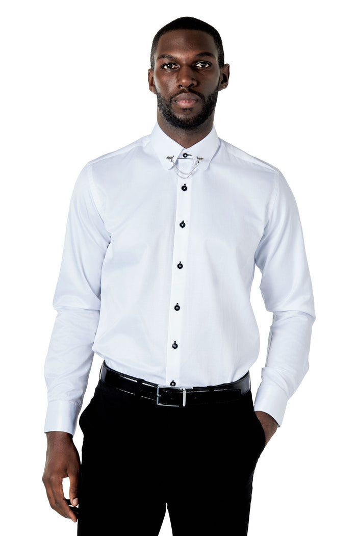 CLASSIC WHITE DRESS SHIRT PENNY COLLAR PIN BAR WITH CHAIN