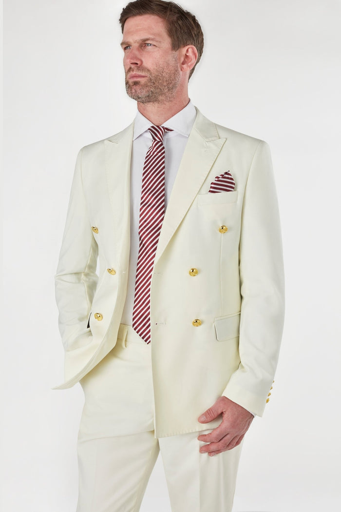CREAM DOUBLE BREASTED TAILORED SUIT GOLD BUTTONS