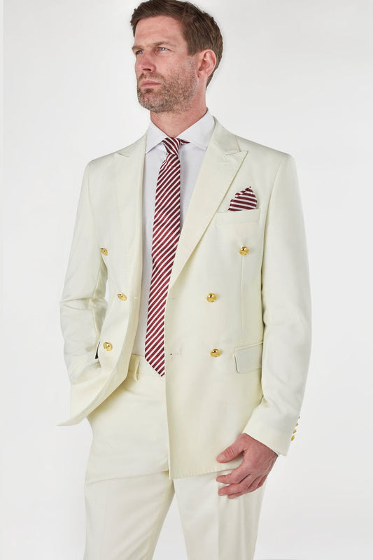 CREAM DOUBLE BREASTED TAILORED SUIT GOLD BUTTONS