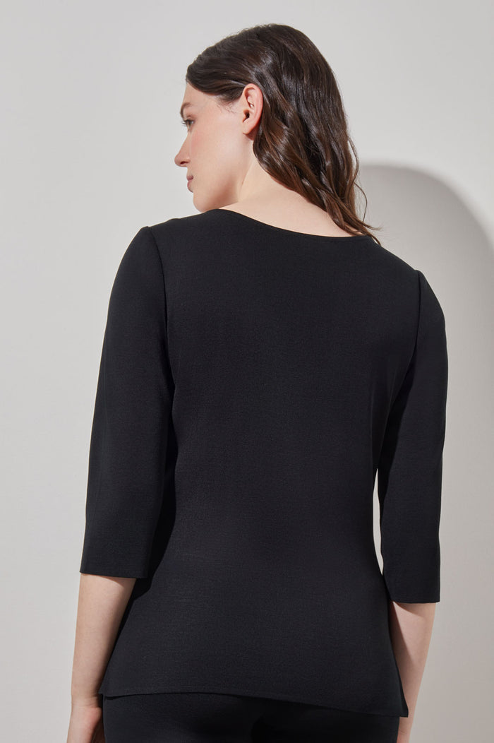Crew Neck Tunic - Knit, Black, Black | Ming Wang