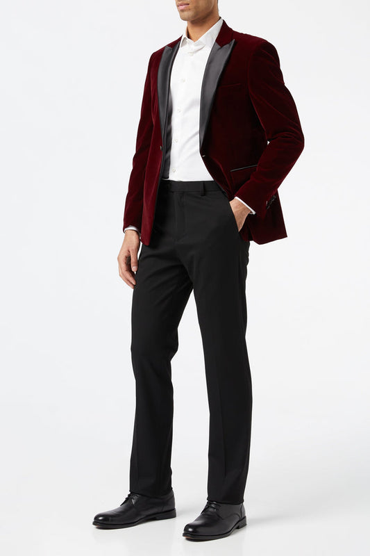 DINNER SAM - Burgundy Soft Velvet Tuxedo Jacket