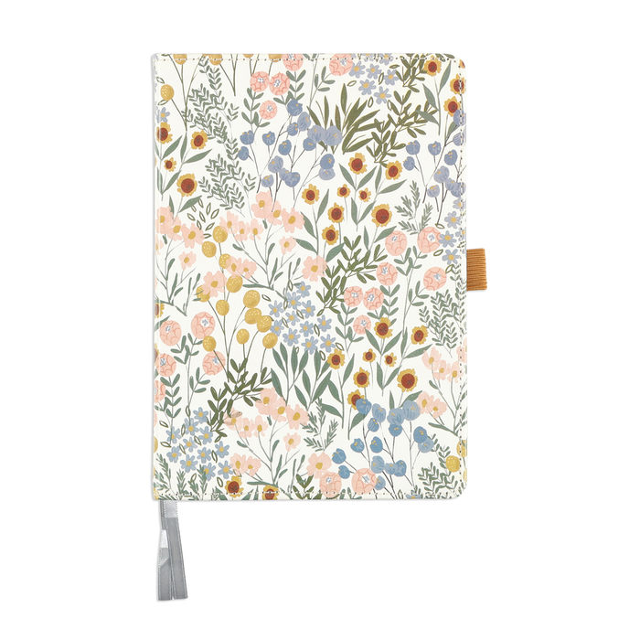 Ditsy Wildflower - Bullet Dot Grid Happy Journal® - 80 Sheets - 160gsm Paper with a floral cover design, including a pen loop and ribbon bookmark, ideal for journaling and planning.