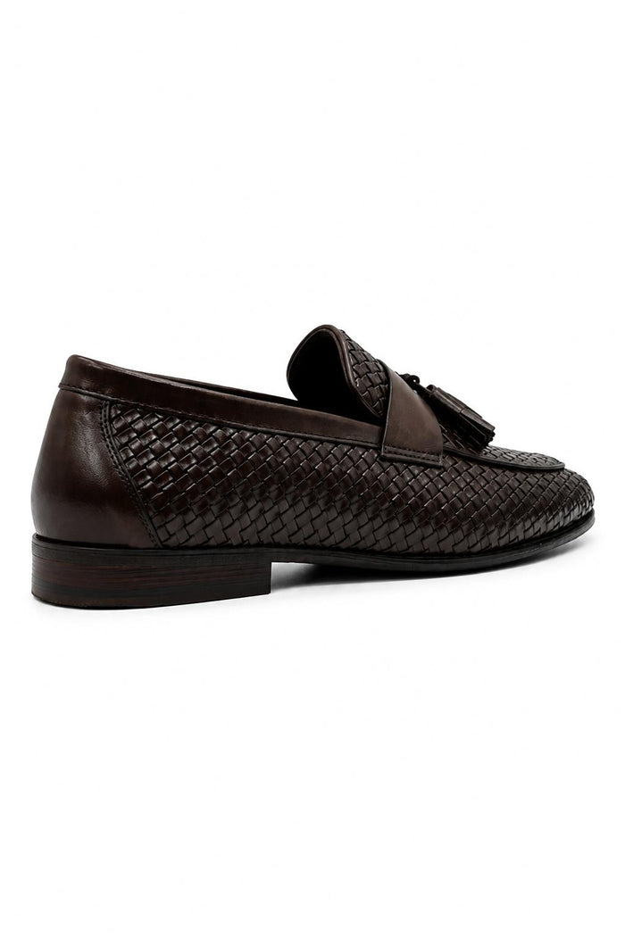 DIVO Men’s Brown Handmade Woven Leather Tassel Loafers