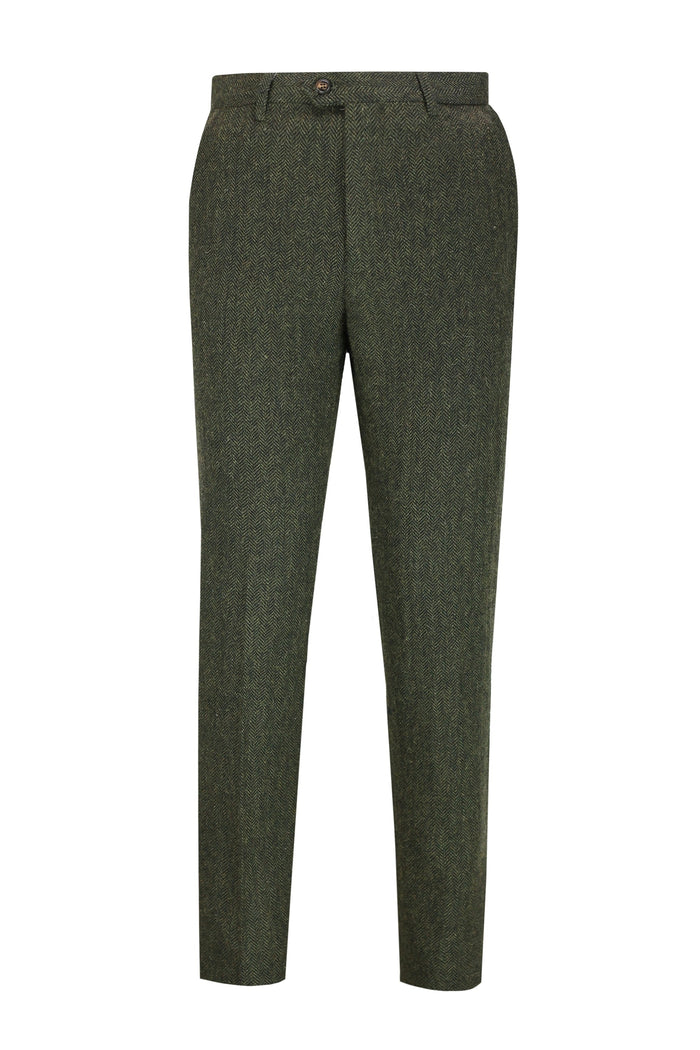 Edward - Mens Olive Green Herringbone 1920s Tailored Fit Suit Pants