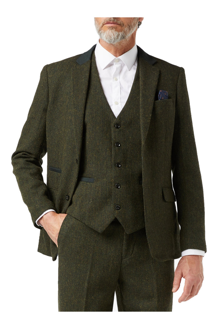 EDWARD HERRINGBONE TWEED SUIT IN OLIVE