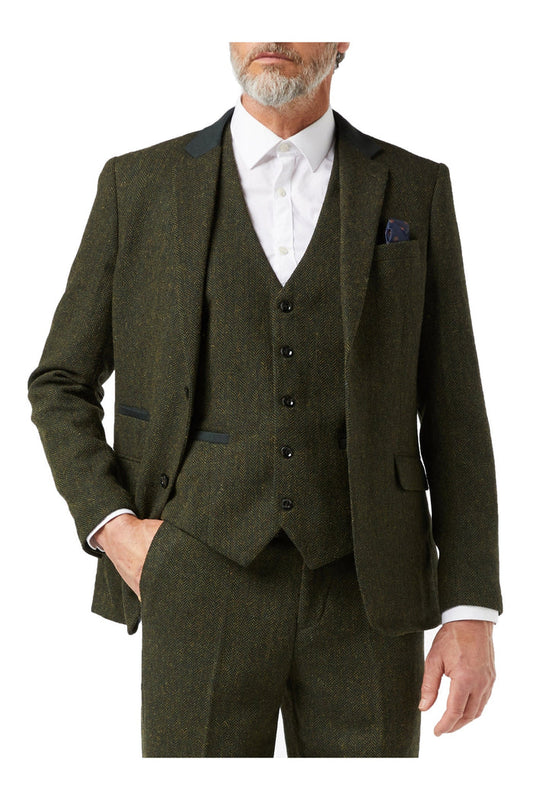 EDWARD HERRINGBONE TWEED SUIT IN OLIVE