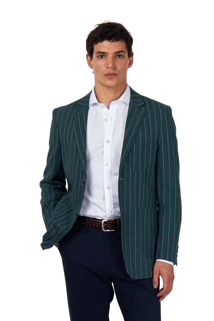 EDWIN - Green Tailored Pinstripe Linen Blazer