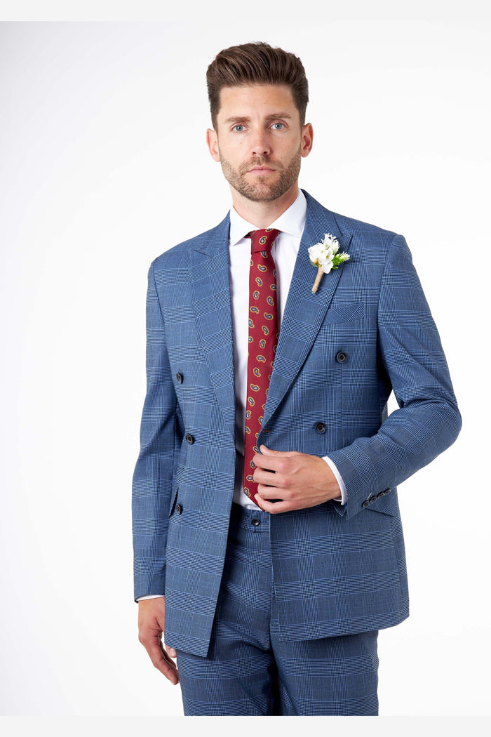 EKON - Blue Double Breasted Prince of Wales Check Suit