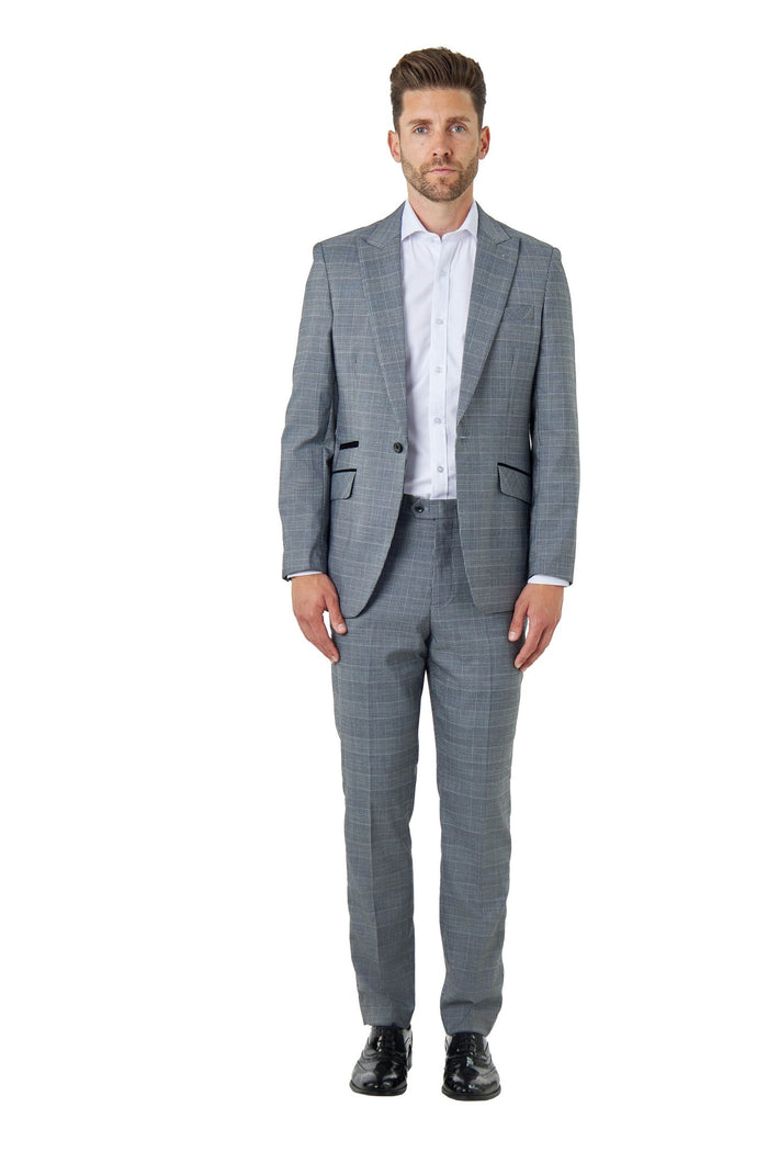EKON - Grey Prince of Wales Check Suit Tailored Fit