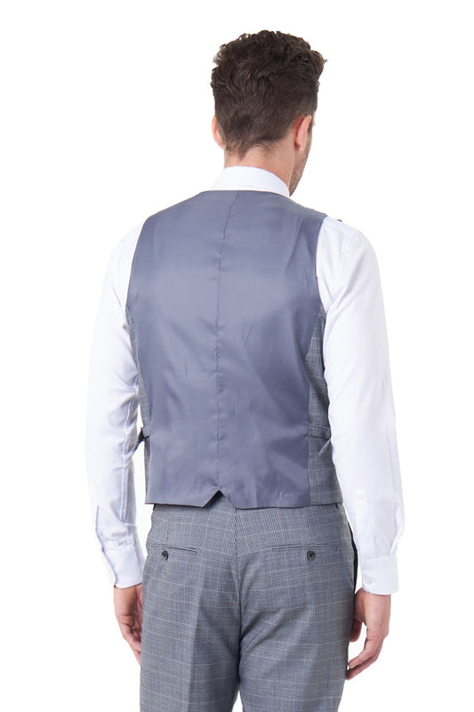 EKON - Grey Prince of Wales Check Tailored Fit Waistcoat