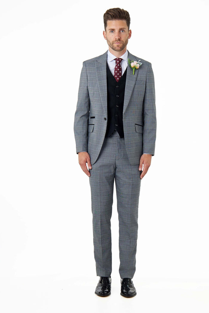 EKON - Grey Prince of Wales Check Wedding Suit