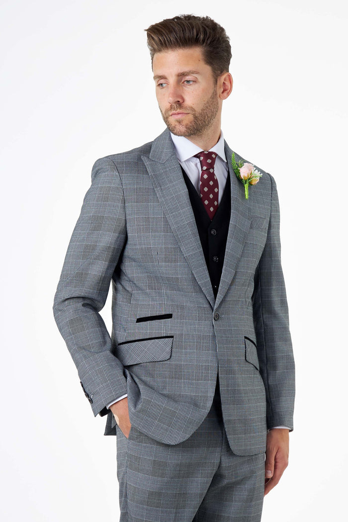 EKON - Grey Prince of Wales Check Wedding Suit