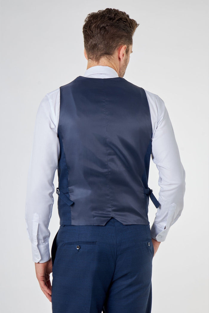 EKON - Navy Prince of Wales Check Suit 3 Piece Tailored Fit