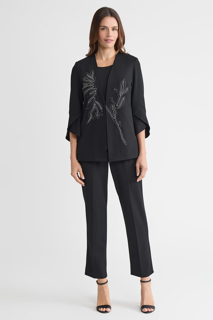 Heritage Embroidered Stretch Deco Crepe Jacket, Black | Ming Wang