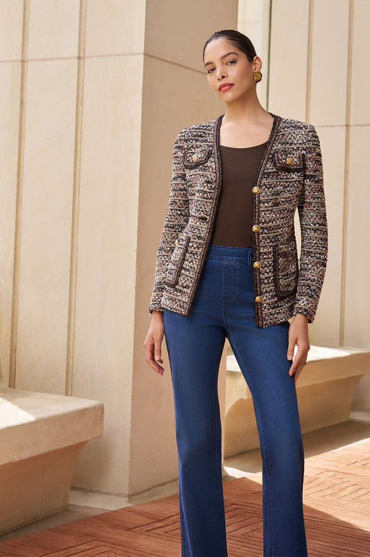 Eyelash Tweed Knit Jacket, Warm Taupe/Dark Umber/Ivory | Ming Wang