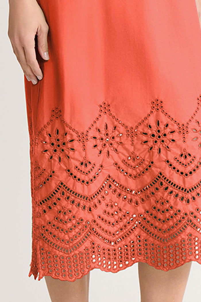 Eyelet Straight Cotton Maxi Dress, Sunkist Coral | Ming Wang