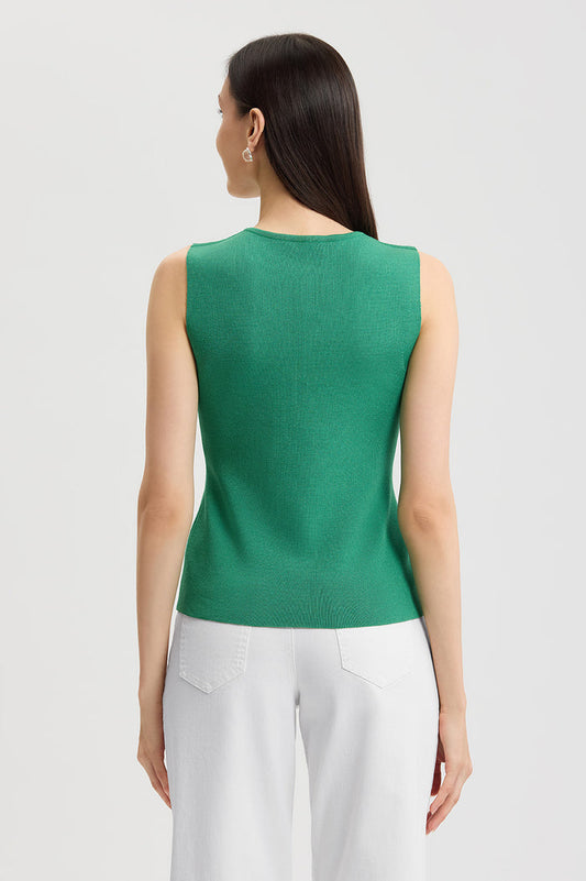 Family Savvy V-Neck Soft Knit Tank, Kelly Green, Kelly Green | Ming Wang