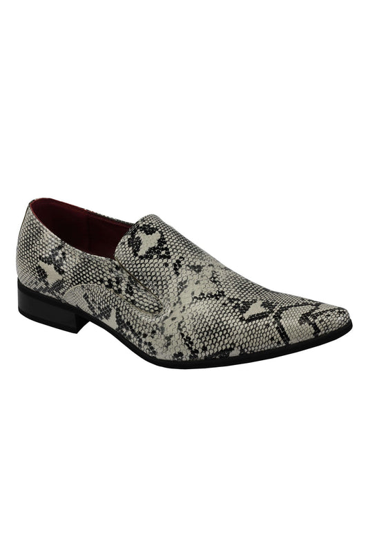 FAUX LEATHER SHINY PRINTED SLIP ON SHOES
