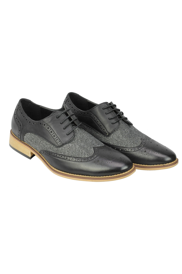 FAUX LEATHER Tweed Herringbone Brogue Lace Up Shoes