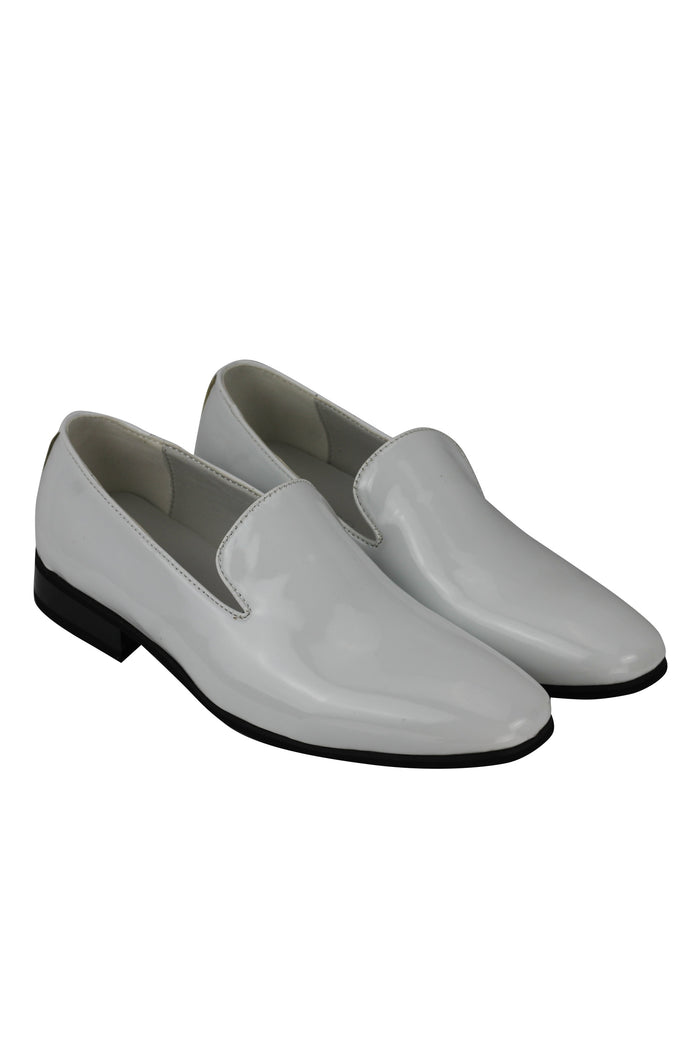 FAUX PATENT LEATHER SHINY SLIP ON SHOES IN WHITE