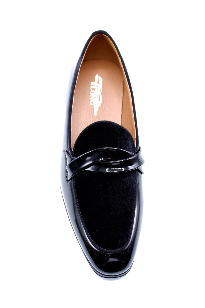FAUX SHINY LEATHER & VELVET UPPER LOAFERS